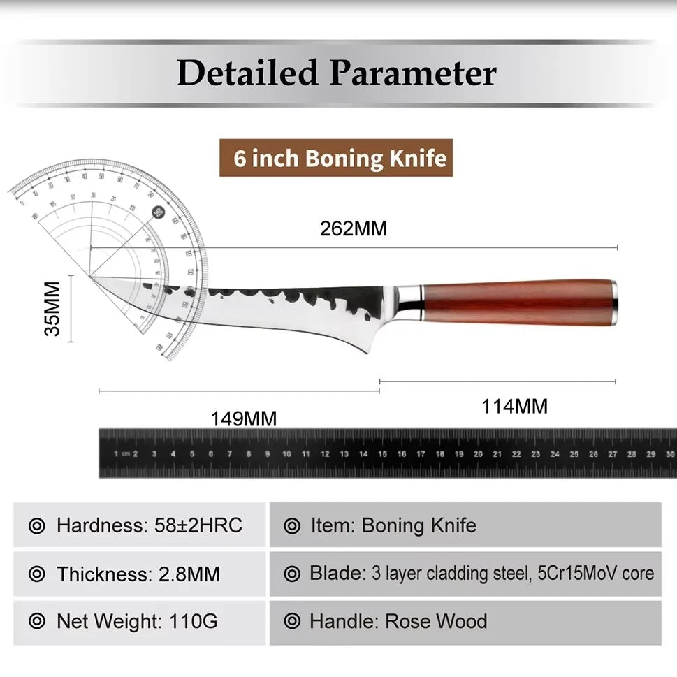 Hand Forged Boning Knife – Hammered Steel & Rosewood Handle