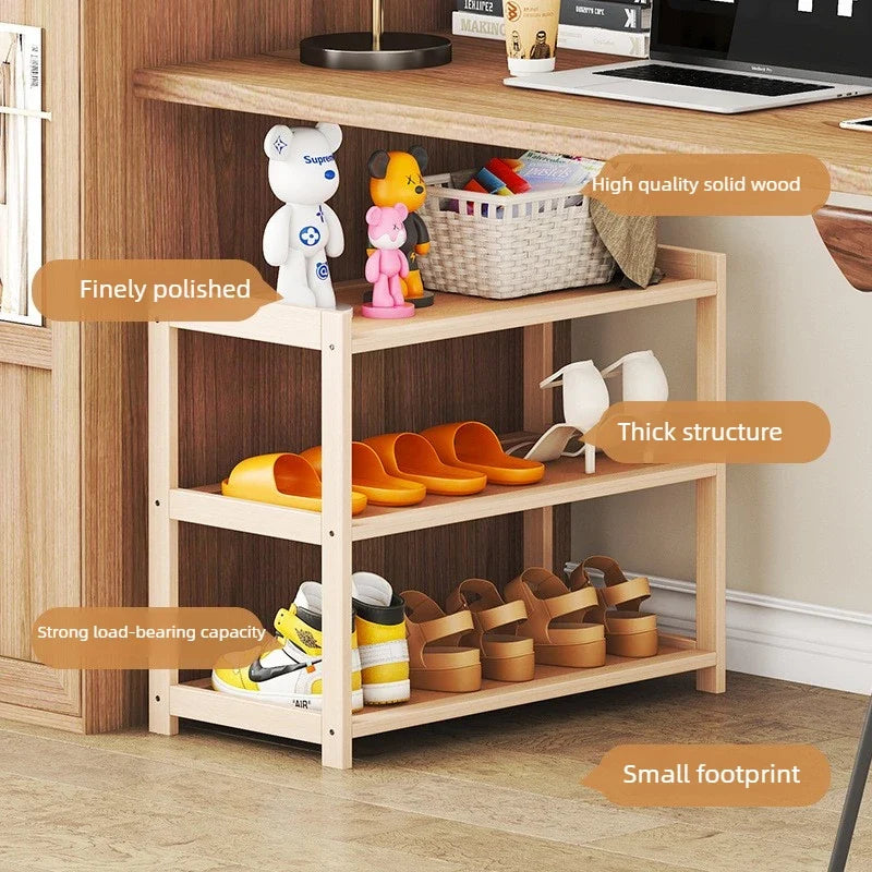 Solid Wood Multi-Layer Storage Shelf – Bookshelf & Shoe Rack