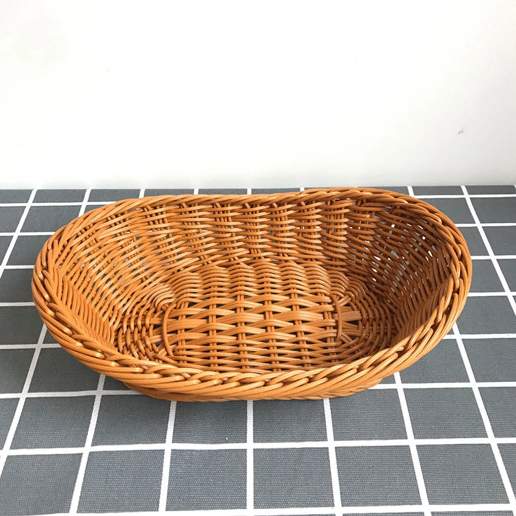 Woven Rattan-Style Serving Basket Tray – Fruit, Bread & Snacks