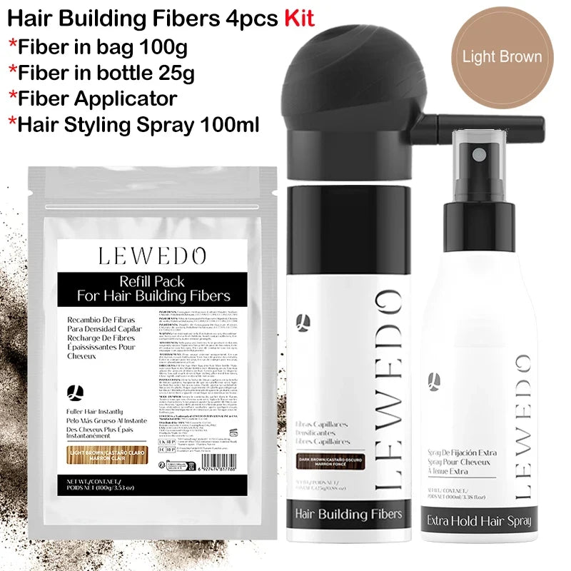 LEWEDO Keratin Hair Fiber Kit – Powder, Refill & Spray Applicator
