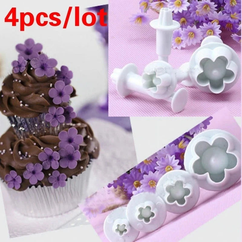 4-Piece Plum Flower Plunger Fondant Cutter Mold Set