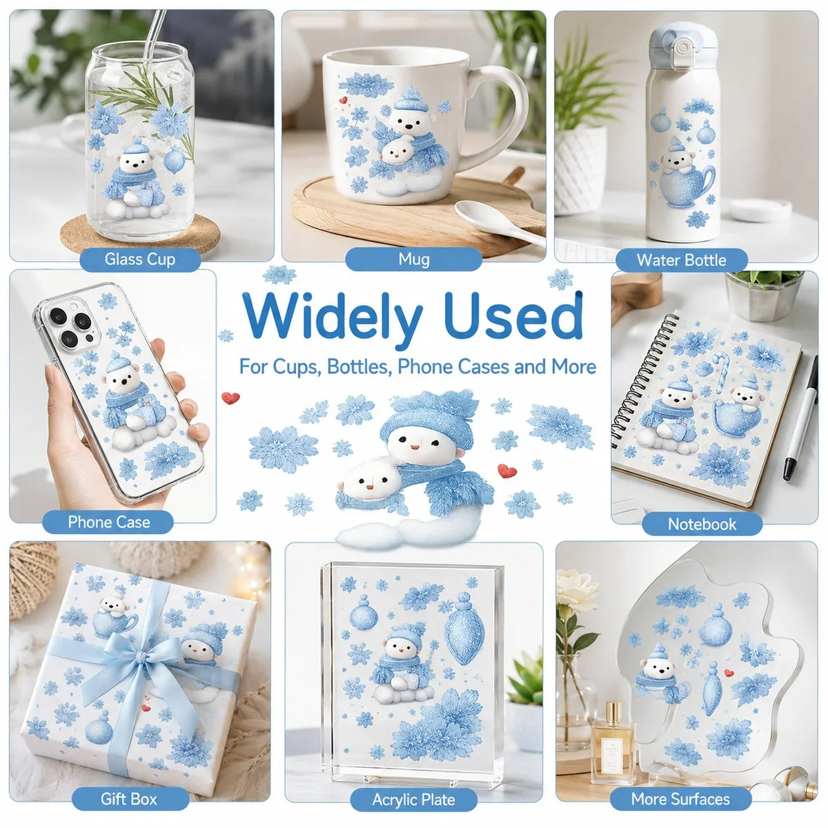 UV DTF Transfer Stickers – Snow Bear Christmas DIY Decals