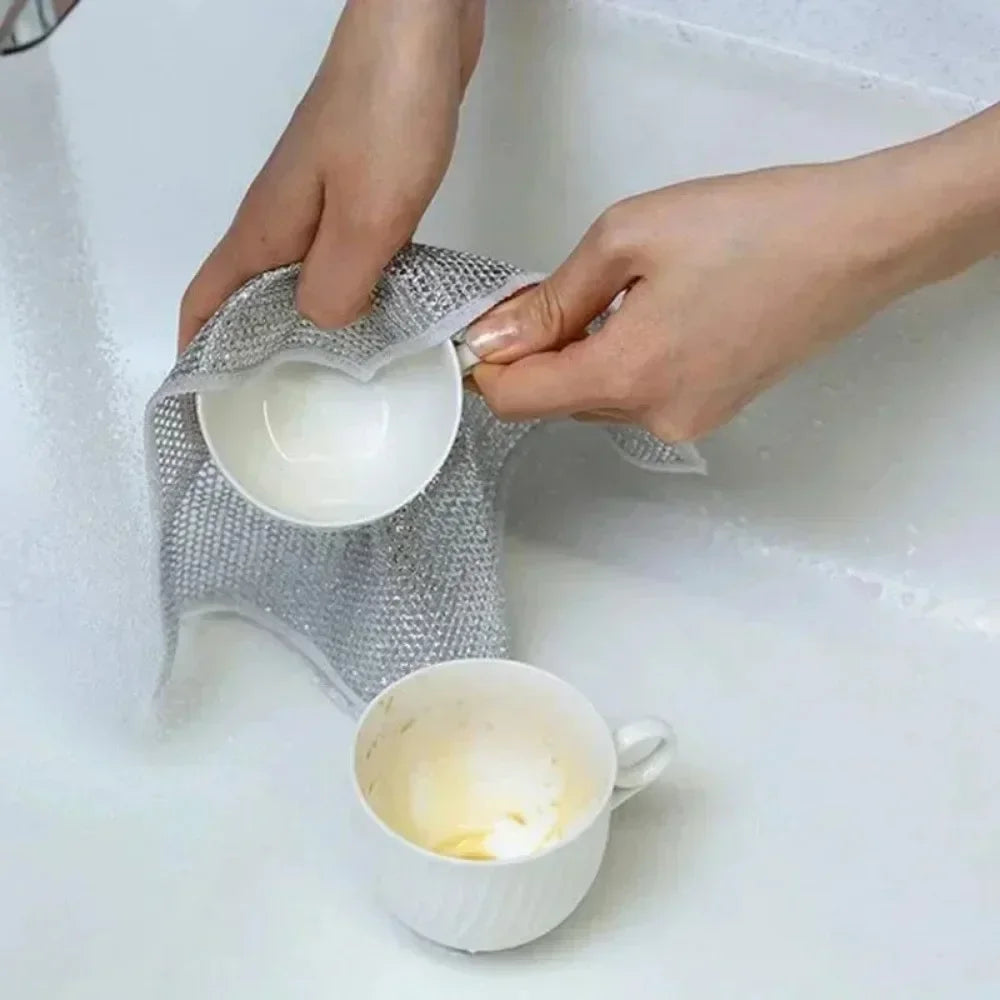 Silver Wire Mesh Cleaning Cloths | Kitchen Scrub Towels 3/5/10 PCS