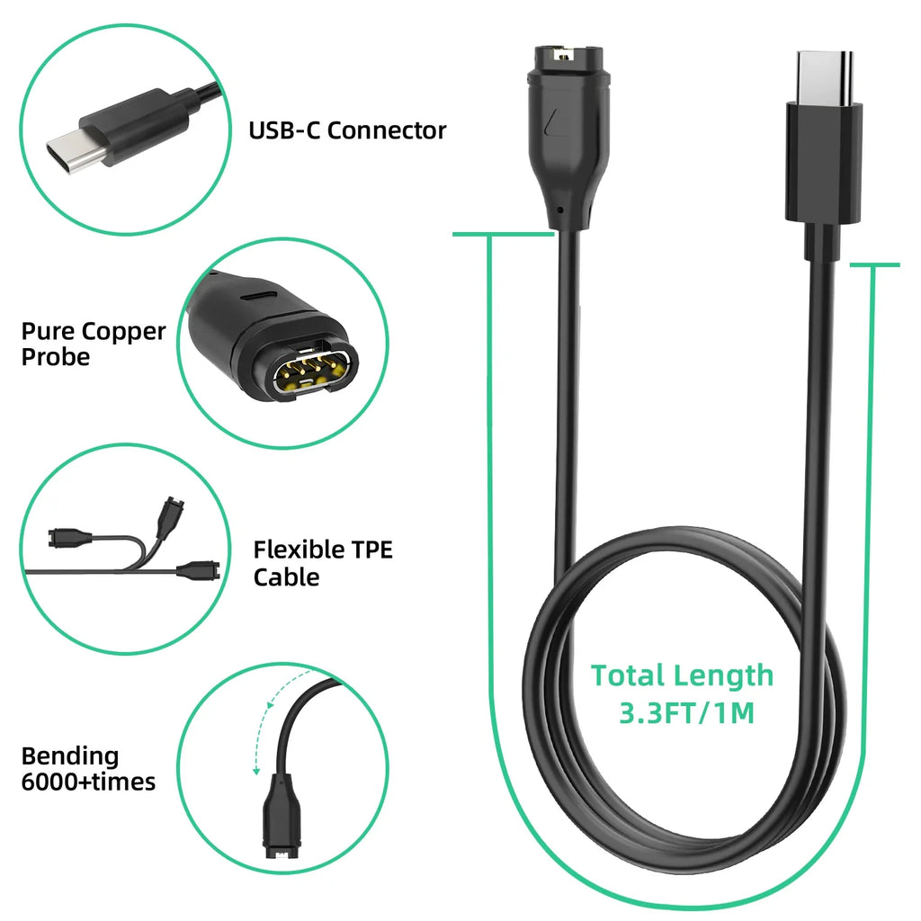USB Charger for Garmin Vivosmart 5 & Vivomove 3/3S Sport