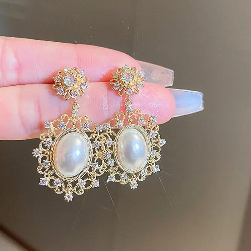 Huitan Gold Simulated Pearl Dangle Earrings – Bridal Wedding