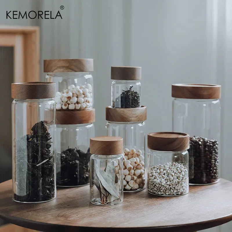 Glass Sealed Storage Jars with Wood Lid | Kitchen Organizer