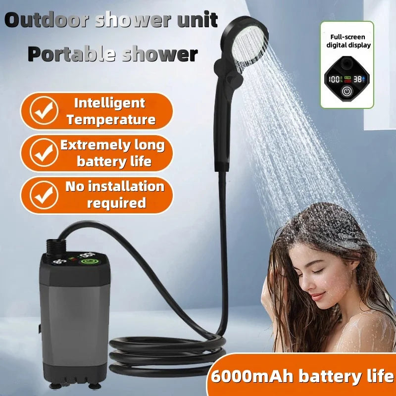Portable Camping Shower 6000mAh Electric Pump & LED Display