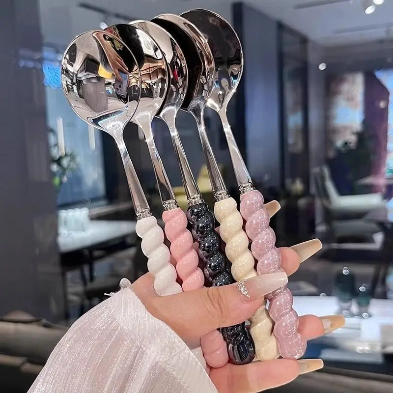 2026 304 Stainless Steel Spoon Girl Pearl Five-color Imitation