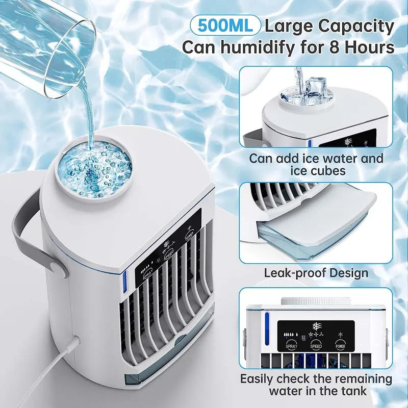 Portable USB Desktop Air Cooler Fan – 500ml Water Tank