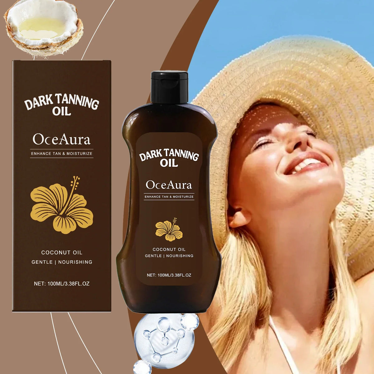 OceAura Coconut Tanning Oil – Deep Bronze Natural Glow