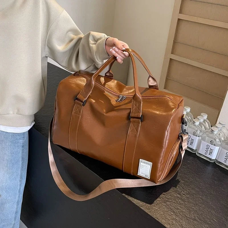 Large Capacity PU Leather Travel Duffel & Sports Fitness Bag