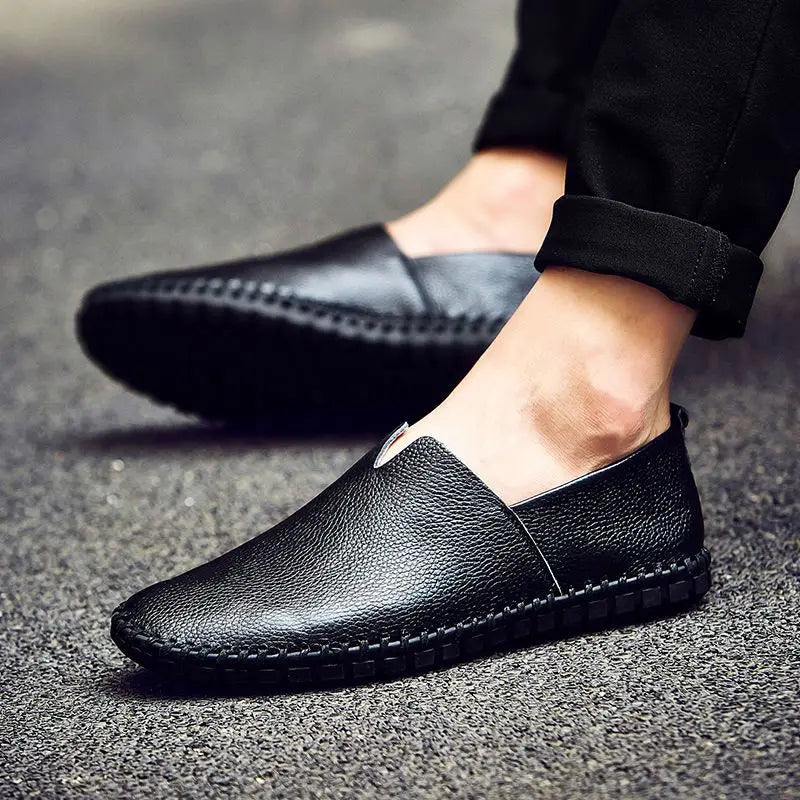Lorilury Men's Leather Moccasin Loafers | Sizes 6–15 | Slip-On