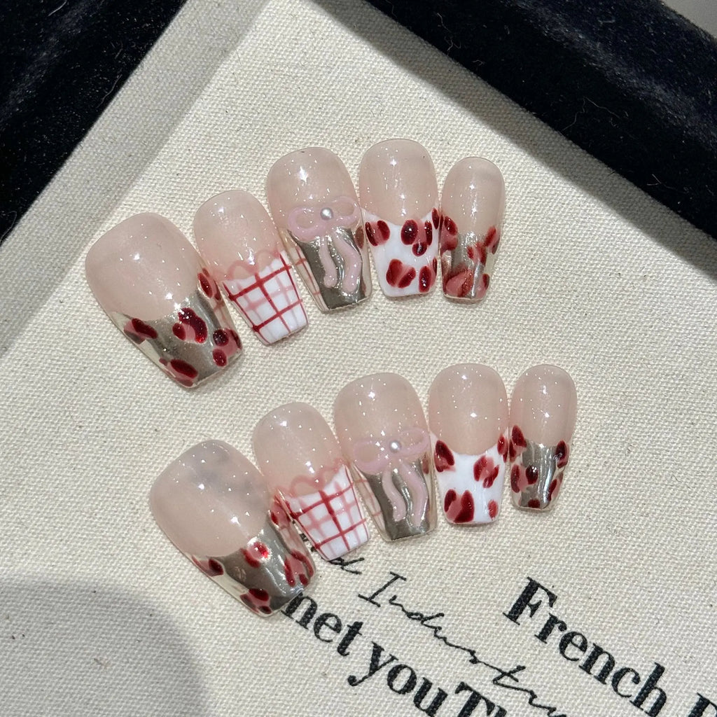 Pink Leopard Press-On Nails | French Mirror Gradient Full Cover