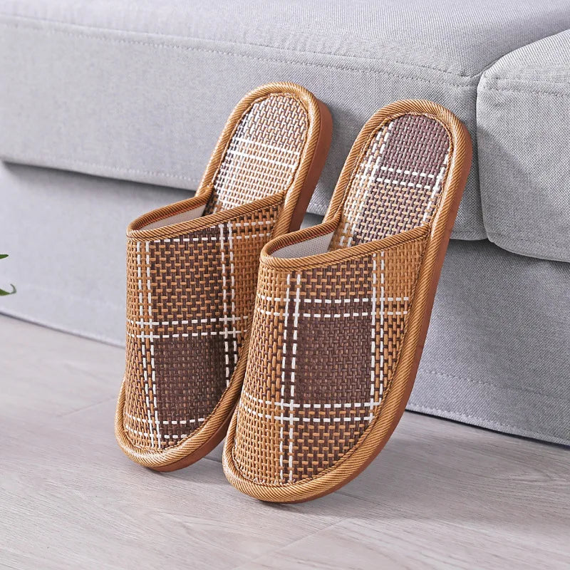 Bamboo Woven Rattan Slippers | Unisex Indoor Non-Slip Slides