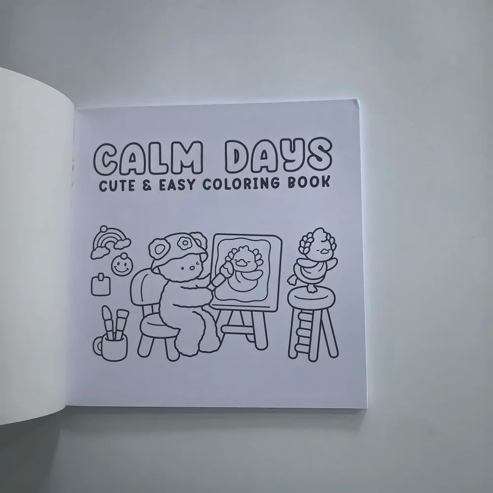 Calm Days Stress Relief Coloring Book Cute Animal Drawing Perfect