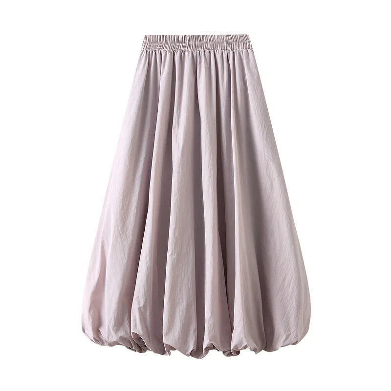 Women's Floral Midi Skirt – High Waist Lantern Style One Size