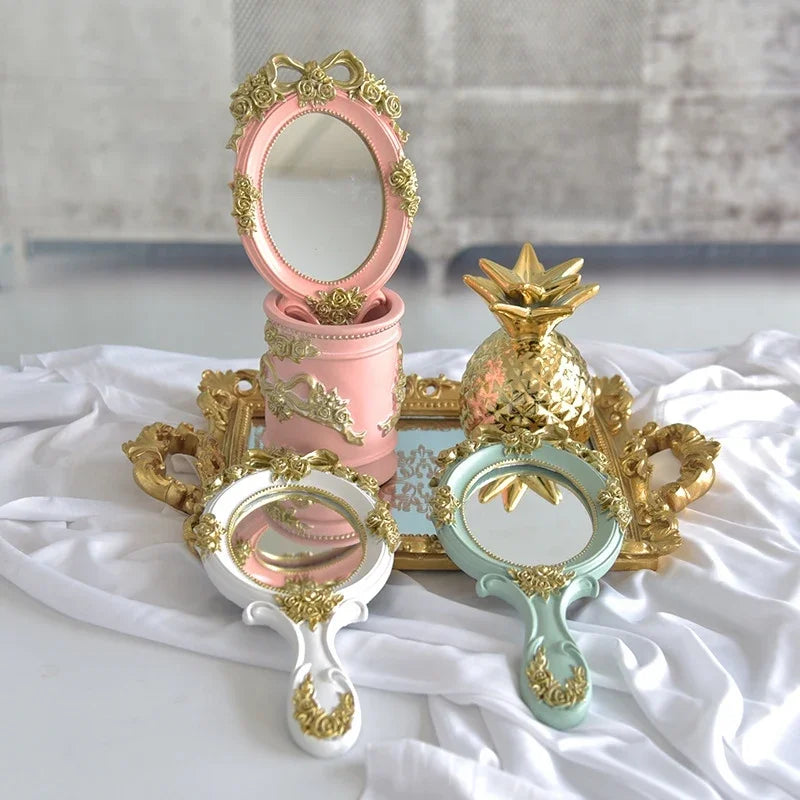 Vintage Handheld Makeup Mirror – Cute Resin Vanity Gift Mirror