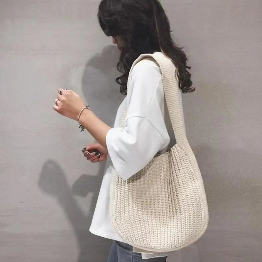Women's Large Crochet Tote Bag – Hollow Woven Shoulder Handbag