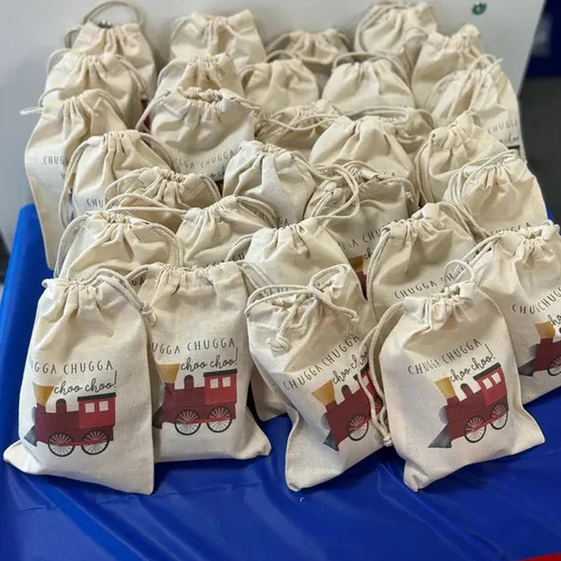 5-Pack Train Birthday Party Drawstring Bags | Kids Gift Bags
