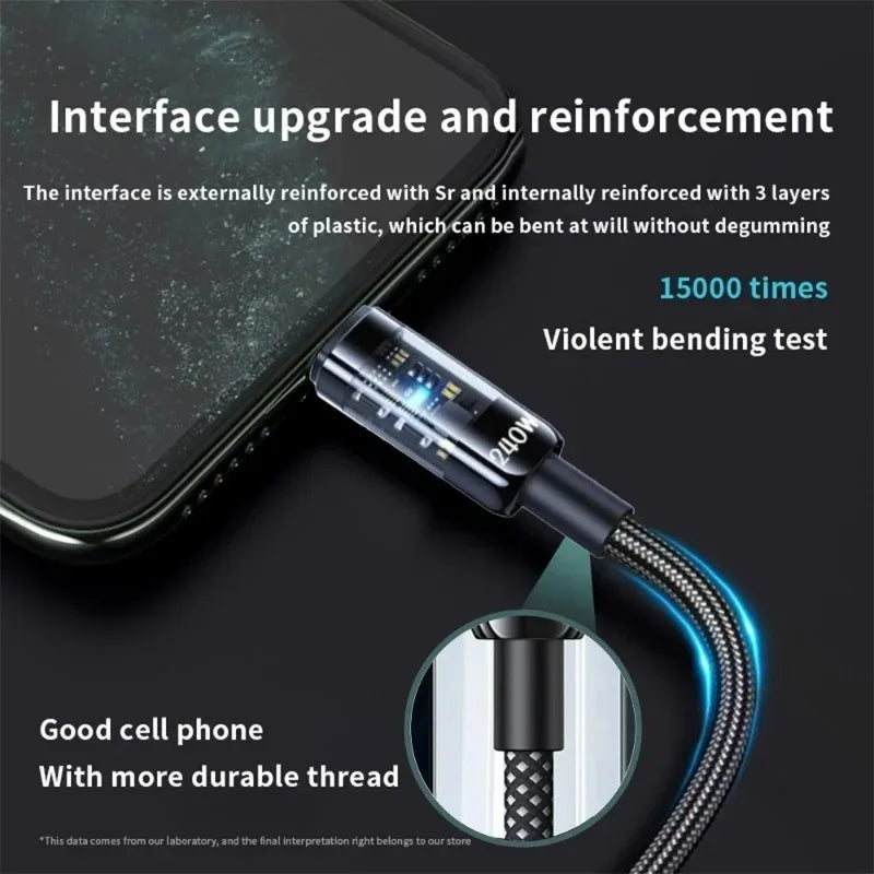 240W USB-C Fast Charging Cable | Nylon Braided LED Display