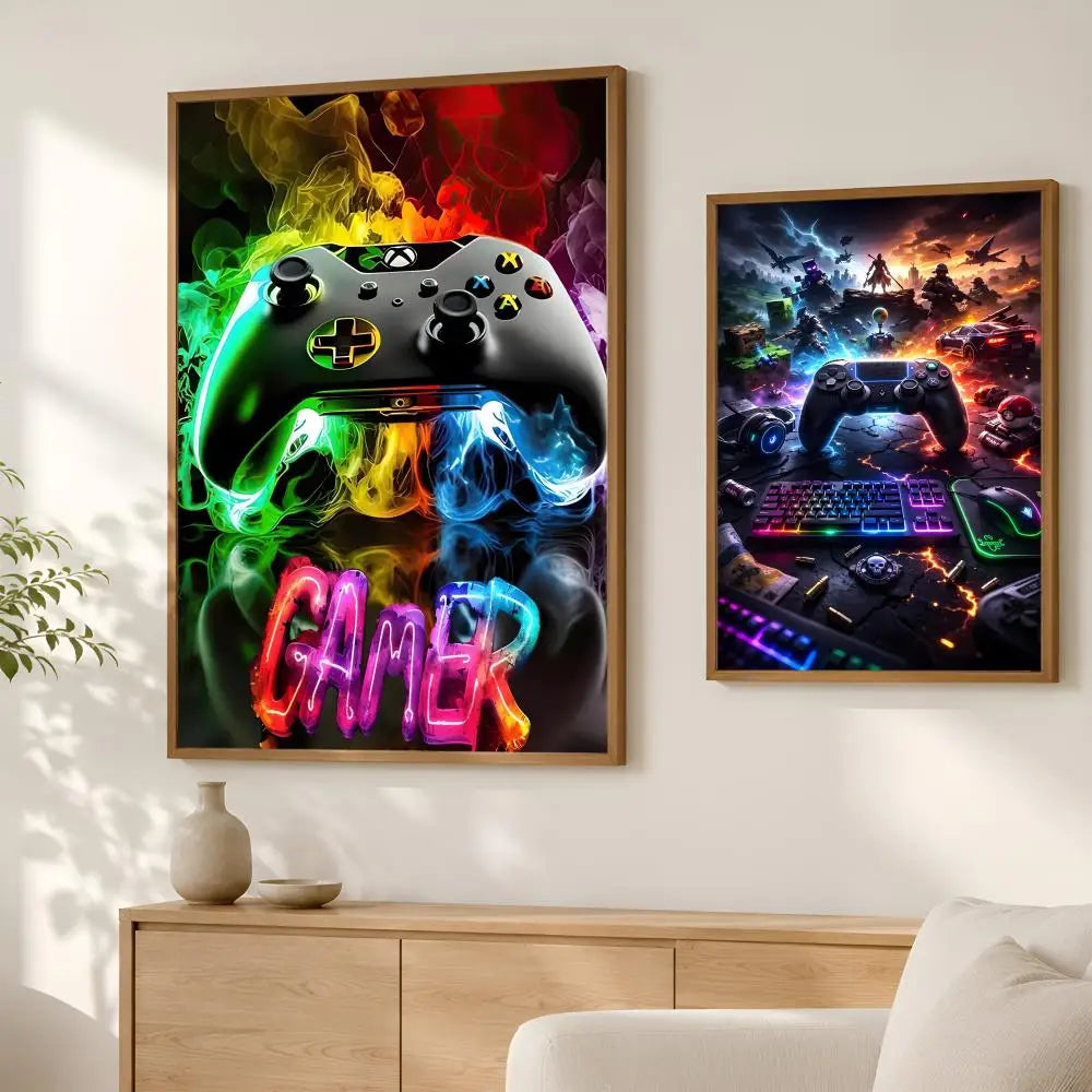 Neon Video Game Poster Self-Stick HD PVC Waterproof Wall Art
