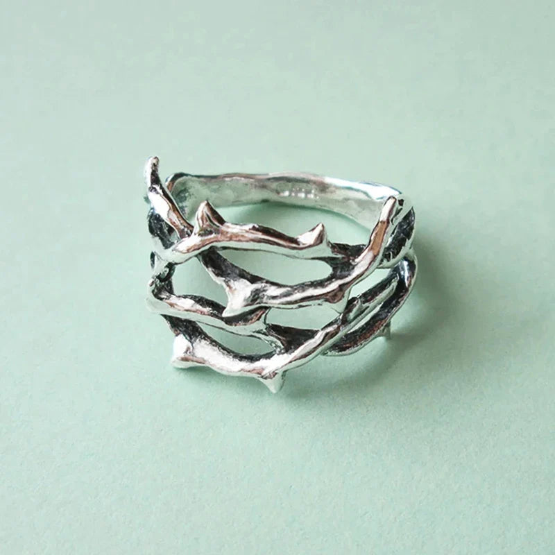 Huitan Vintage Branch Ring – Unisex Brass Hip Hop Couple Ring