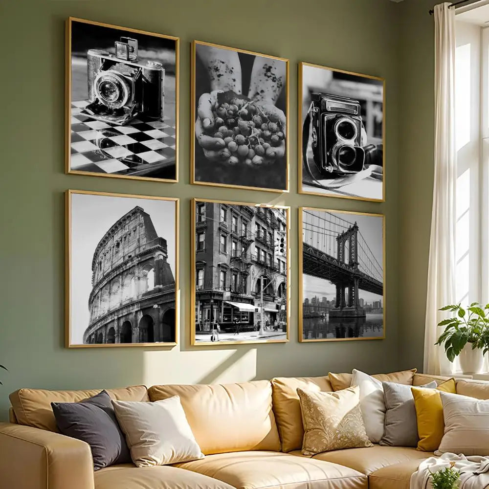 Black & White Vintage Floral HD Canvas Wall Art Print