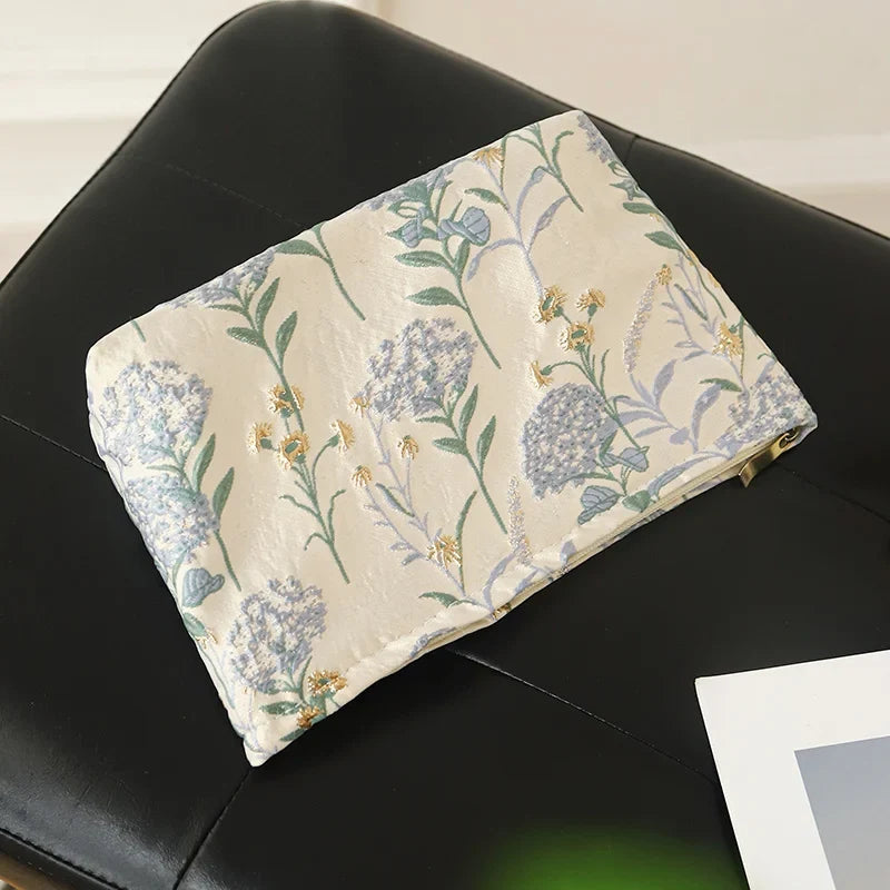 Blue Bouquet Women Makeup Bag Large Capacity Canvas Toiletry Bag-for