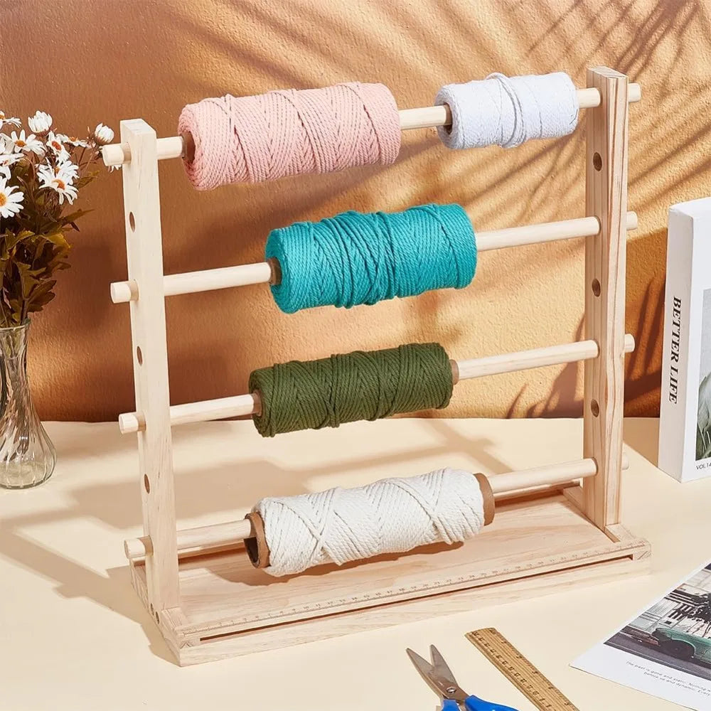 4-Tier Wood Ribbon Storage Rack & Spool Organizer for Crafts