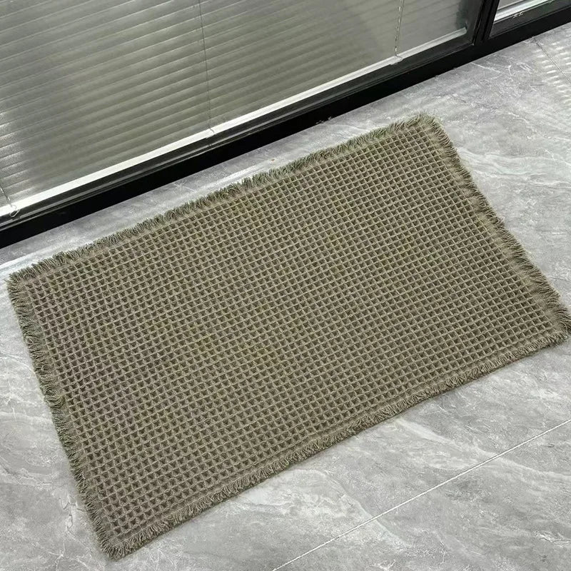 Linen Woven Doormat Bath Mat Waffle Design Quick Drying Absorbent
