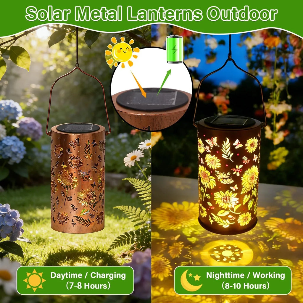 Solar Hanging Garden Light – Hollow Iron Art LED Projection Lamp