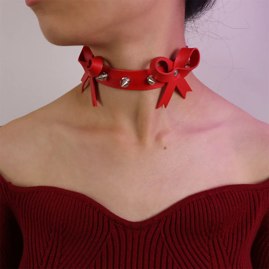 UYEE Adjustable Gothic Unisex Faux Leather Spike Rivet Choker Punk