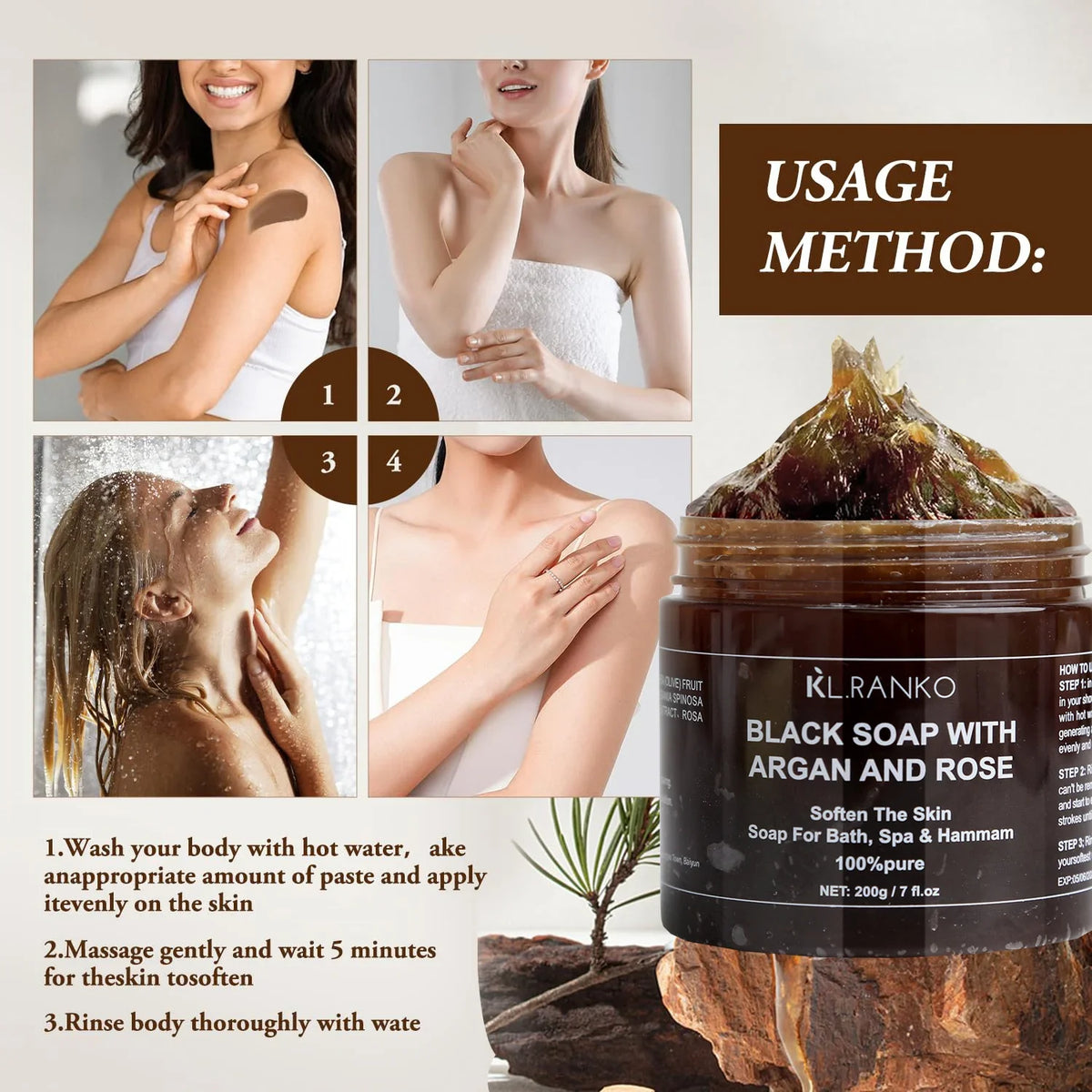 Black Beldi Soap Argan Rose Zawina Morocco Remove Body Acne