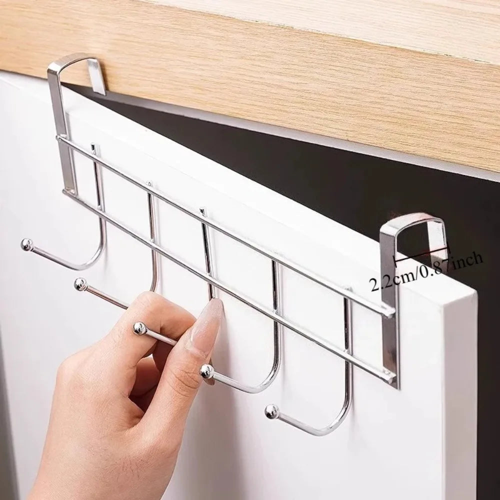 Over The Door 5-Hook Stainless Steel Organizer Rack