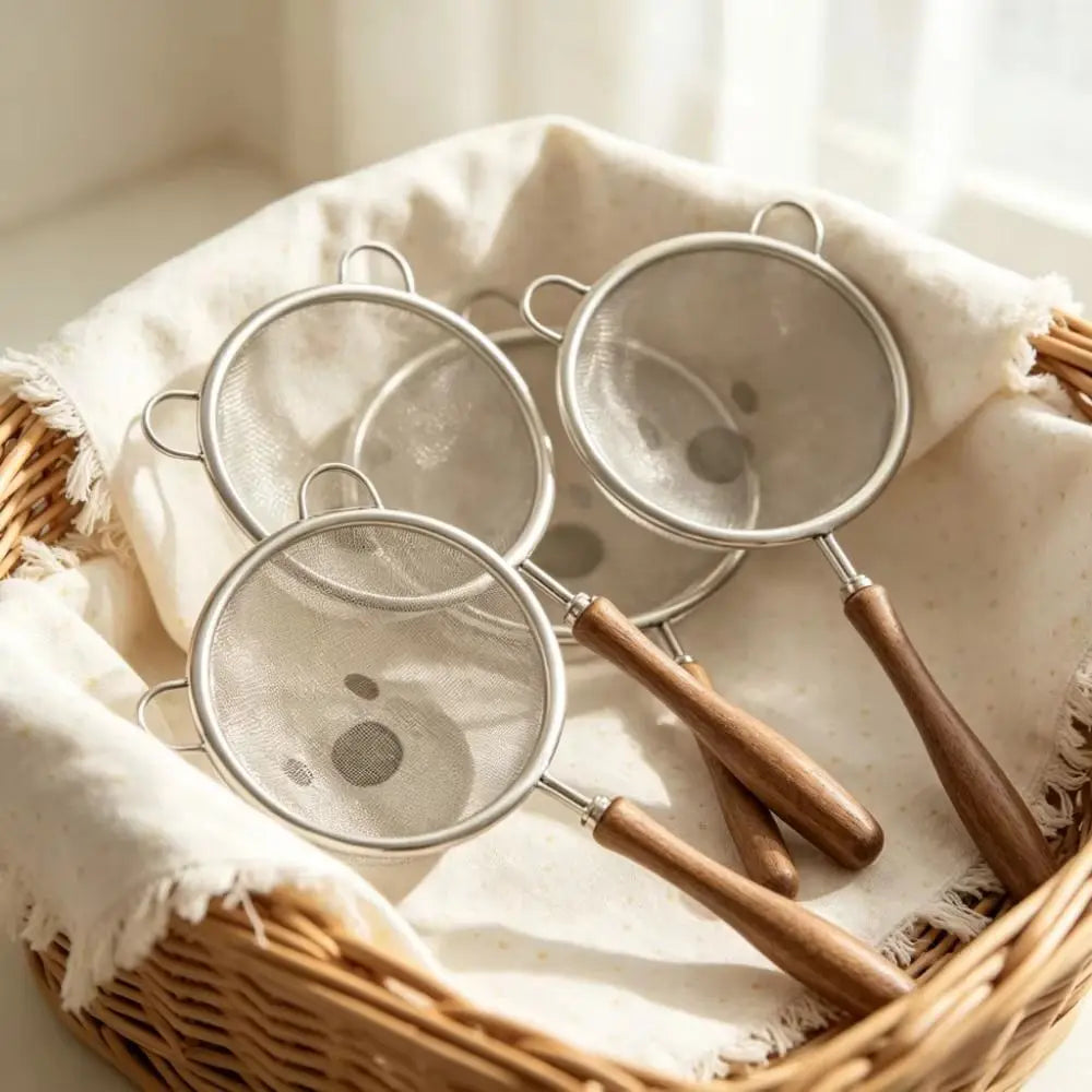 Fine Mesh Strainer – Stainless Steel & Wooden Handle Tea Filter