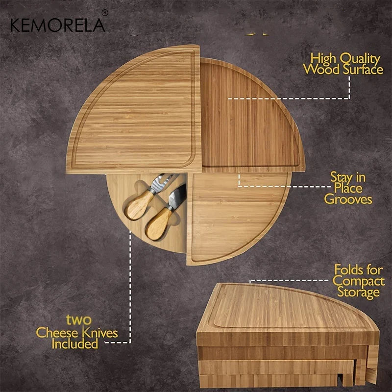 KEMORELA Wooden Cheese Board Set with Drawer & Cutlery Tools