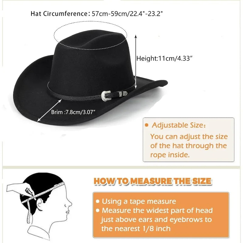 Western Cowboy Hat Unisex Roll Up Hat with Buckle Belt – Size M