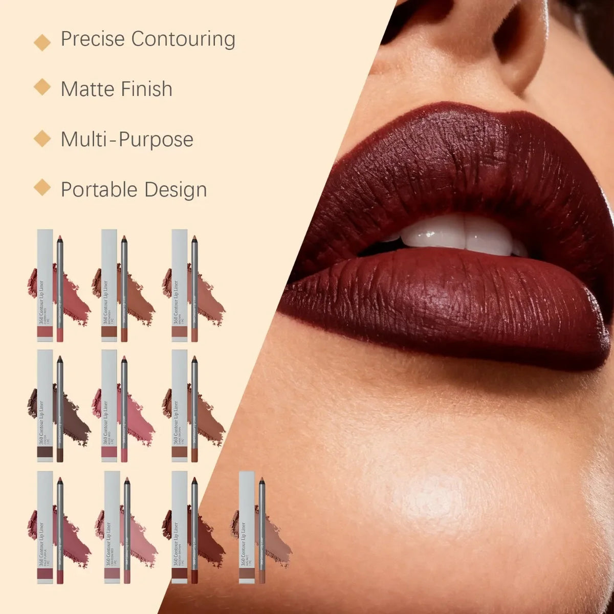 Matte Lip Liner Pencil – Multi-Color, Waterproof & Long-Lasting