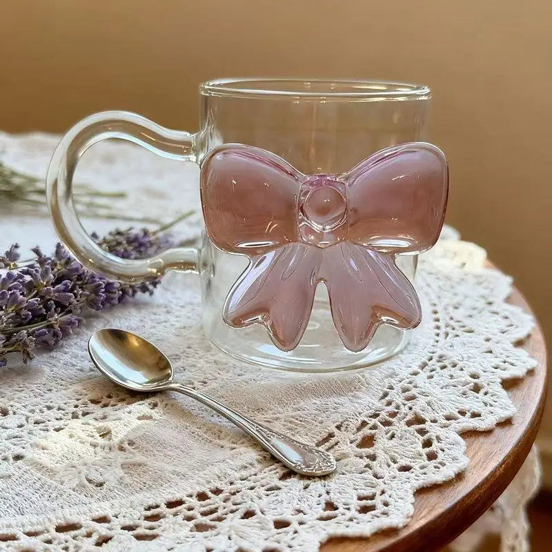 Pink Bow Glass Cup – Borosilicate Dessert & Ice Cream Bowl
