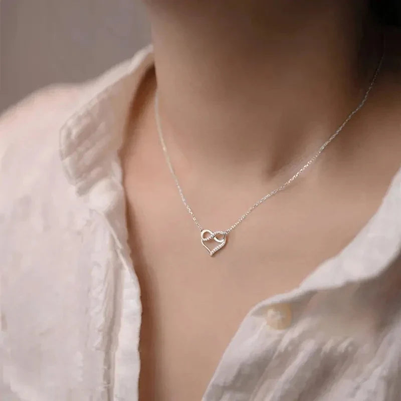 Huitan Heart Pendant Necklace – Silver & Gold Women's Fashion