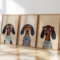 Funny Dachshund Glasses 3-Piece Canvas Wall Art Print Set