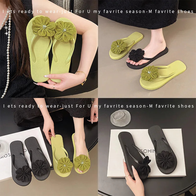 Women's Floral Flip Flops – Anti-Slip PVC Flat Beach Sandals