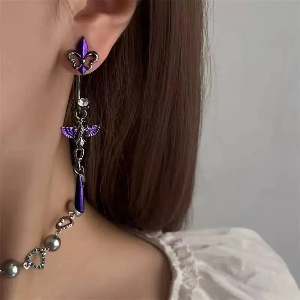 Purple Iris Drop Earrings – Minimalist Floral Studs for Women