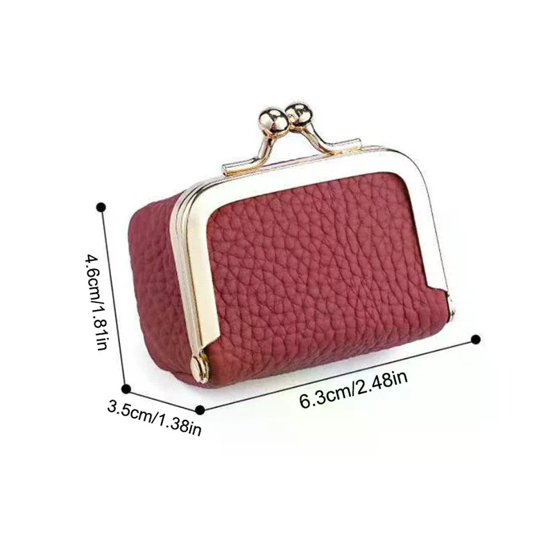 Genuine Leather Kiss Lock Coin Purse | Mini Square Wallet