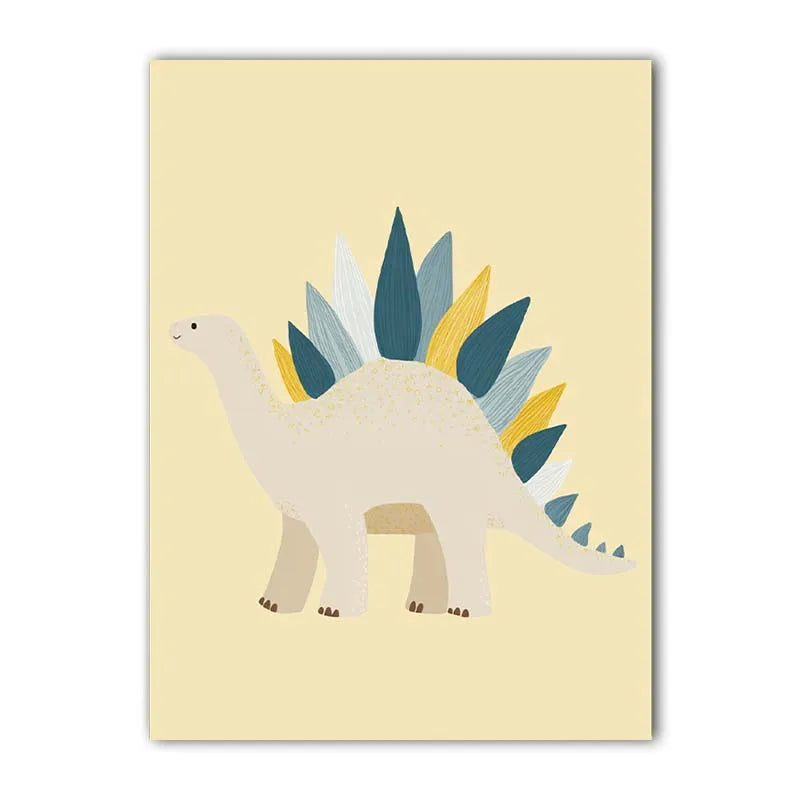 Cartoon Dinosaur Canvas Wall Art | Kids Nursery Poster Print