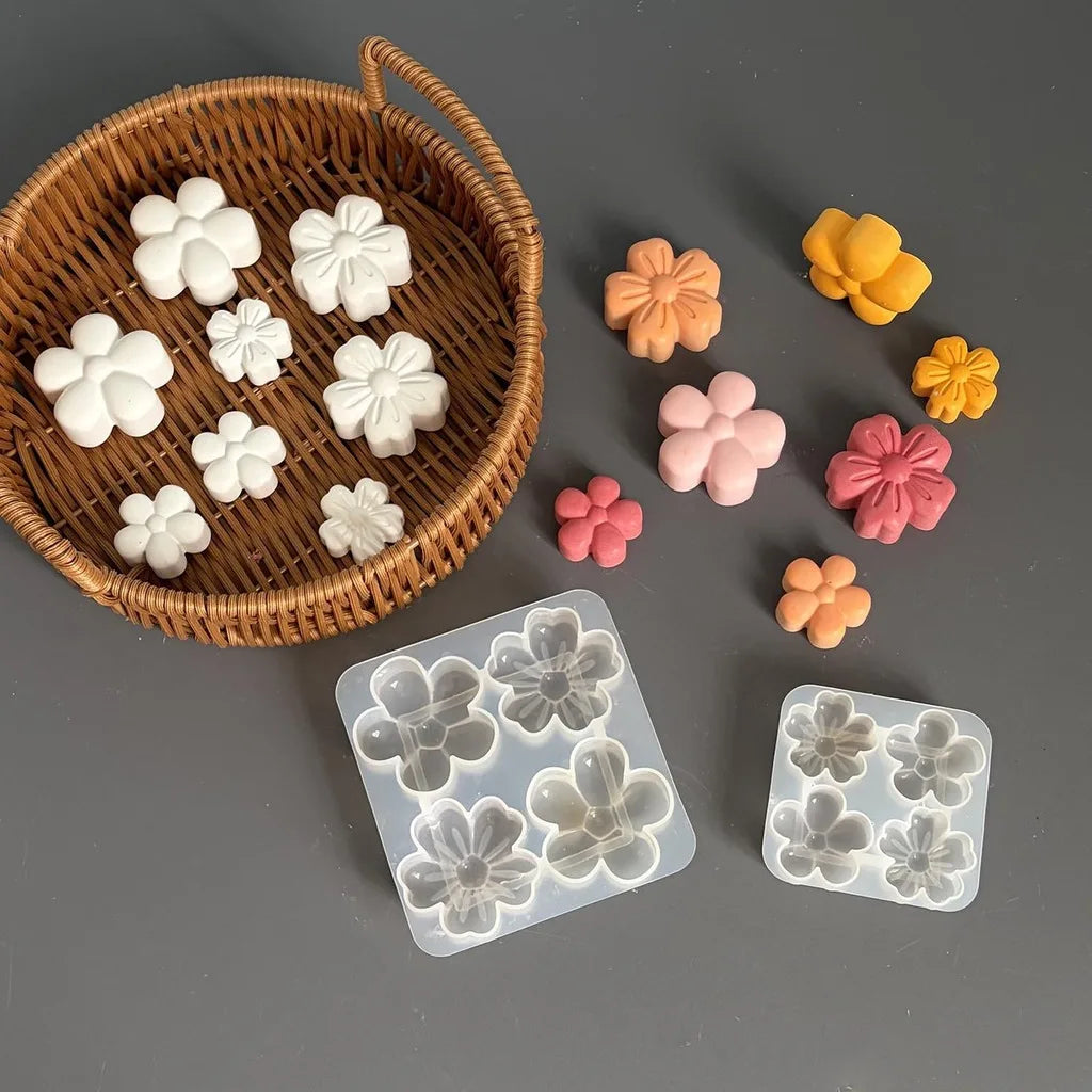 4-Cavity Mixed Flower Silicone Mold 3D Sakura Sunflower Chrysanthemum