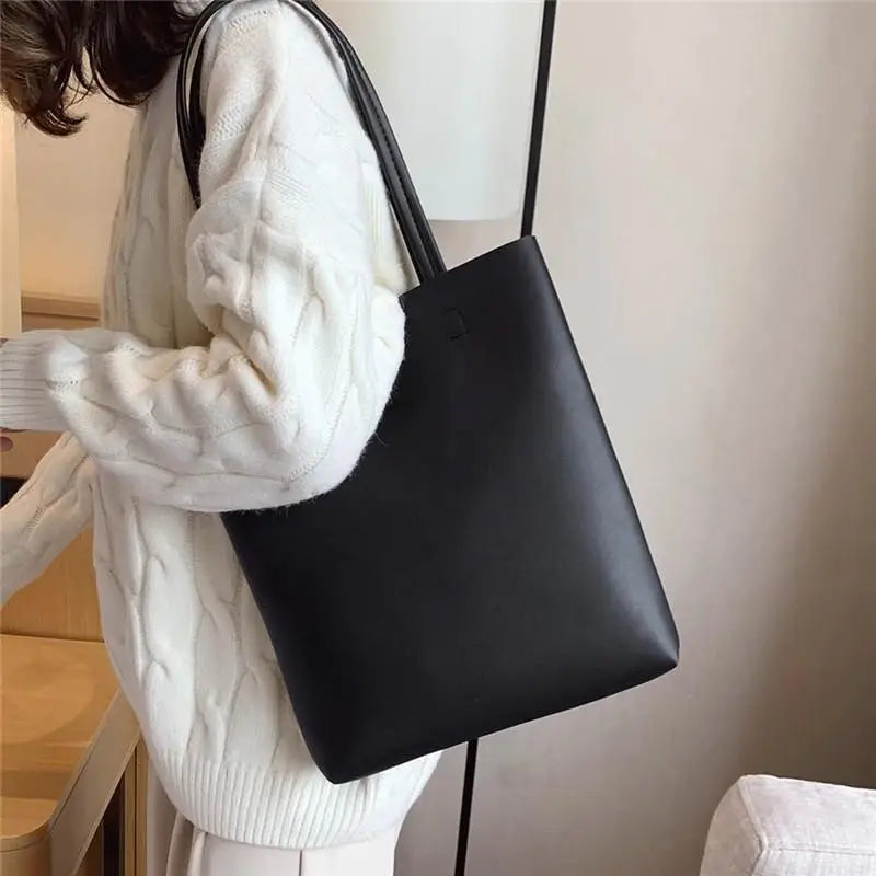 Korean PU Leather Tote Shoulder Bag – Large Capacity for Women