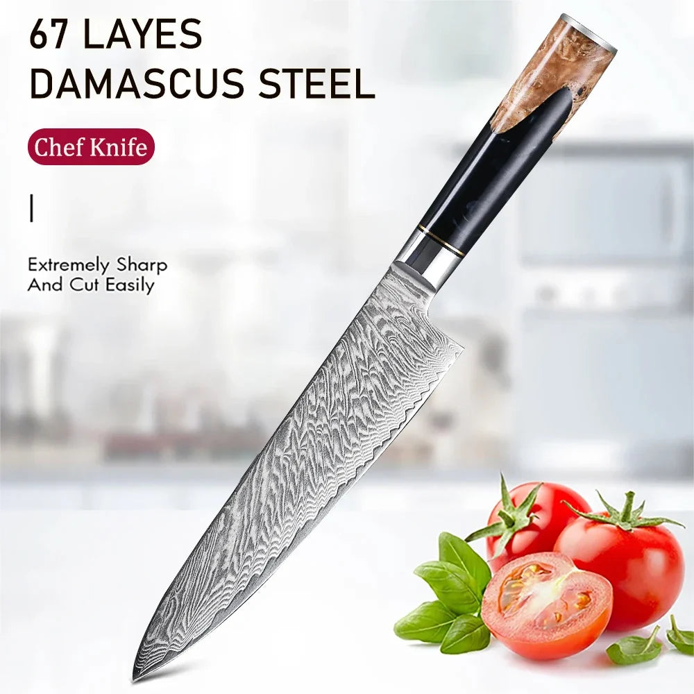 67-Layer Damascus Steel Chef Knife – Kitchen Cleaver Blade