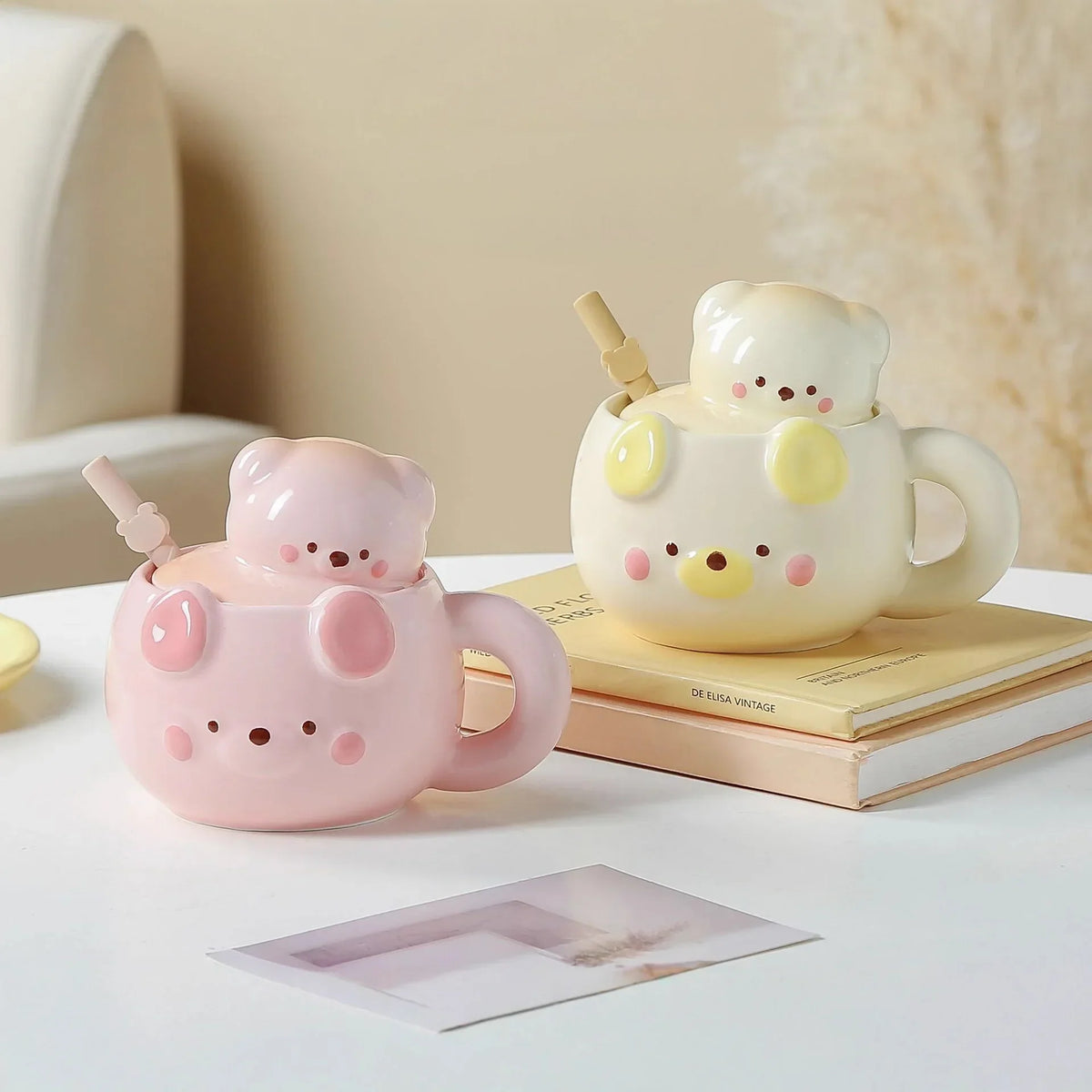 Bear Ceramic Mug with Lid – 450ml Cute Cartoon Cup Gift