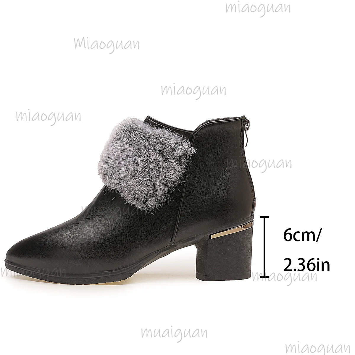 Women's Fur-Lined Chunky Heel Ankle Boots | Winter PU Leather